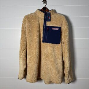 NWT-- VINEYARD VINES CAMEL/NAVY  Stillwater Sherpa  Quarter-Zip....Size 2XB